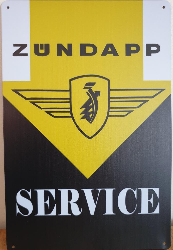 Zundapp service geel zwart reclamebord van metaal wandbord