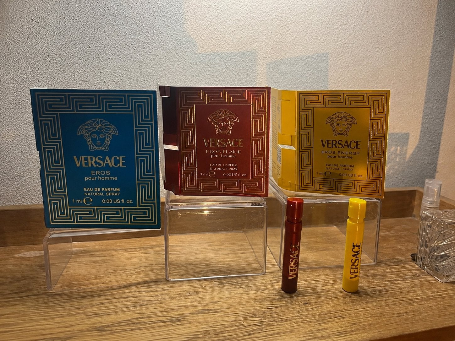 Versace - Eros samples: Flame, Energy & Eros EDP, Sieraden, Tassen en Uiterlijk, Uiterlijk | Parfum, Zo goed als nieuw, Ophalen of Verzenden