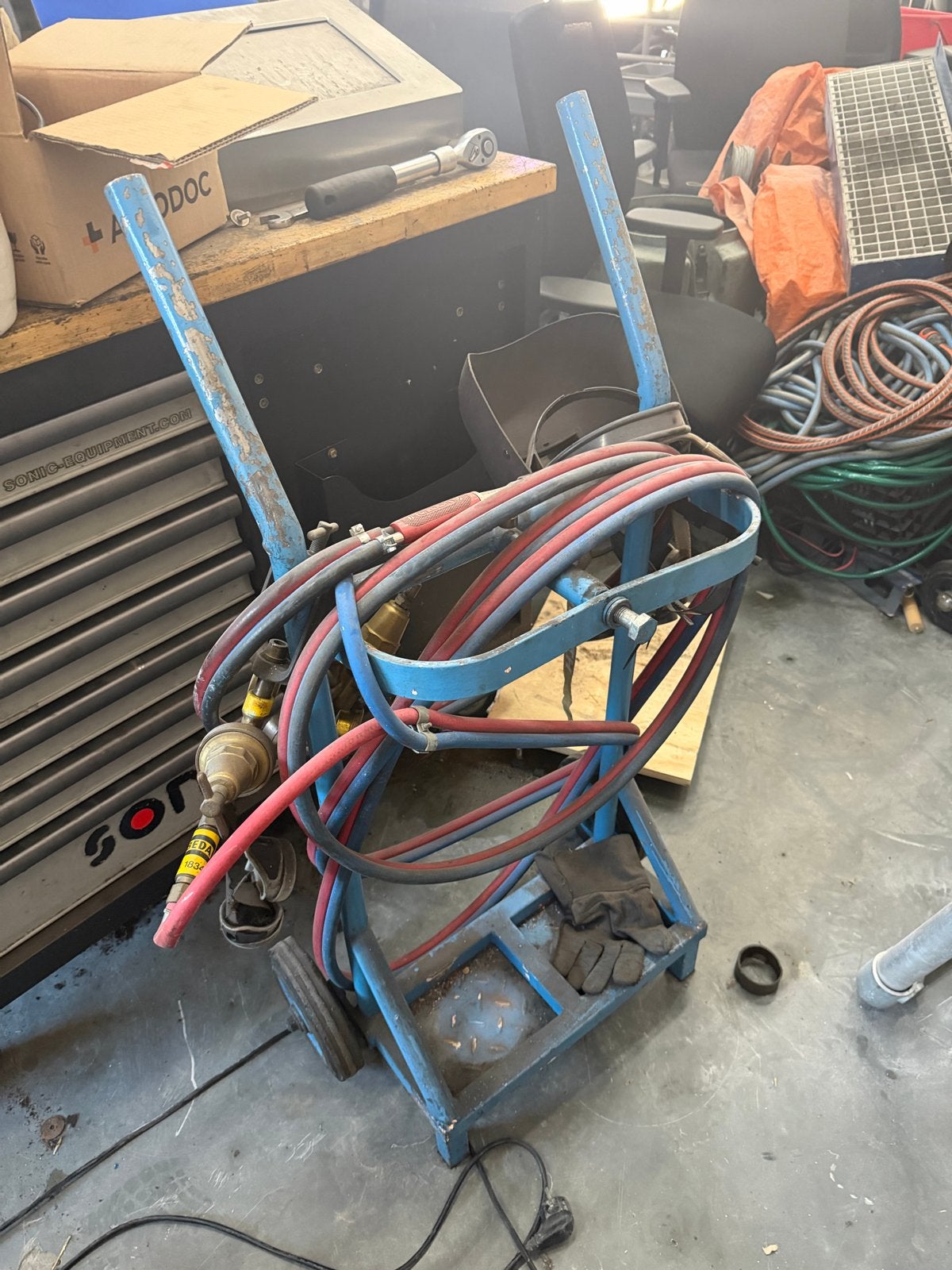 Lasapparaat op kar met slangen en gasflesaansluiting, Ophalen of Verzenden, Gebruikt, Minder dan 150 ampère, Overige typen