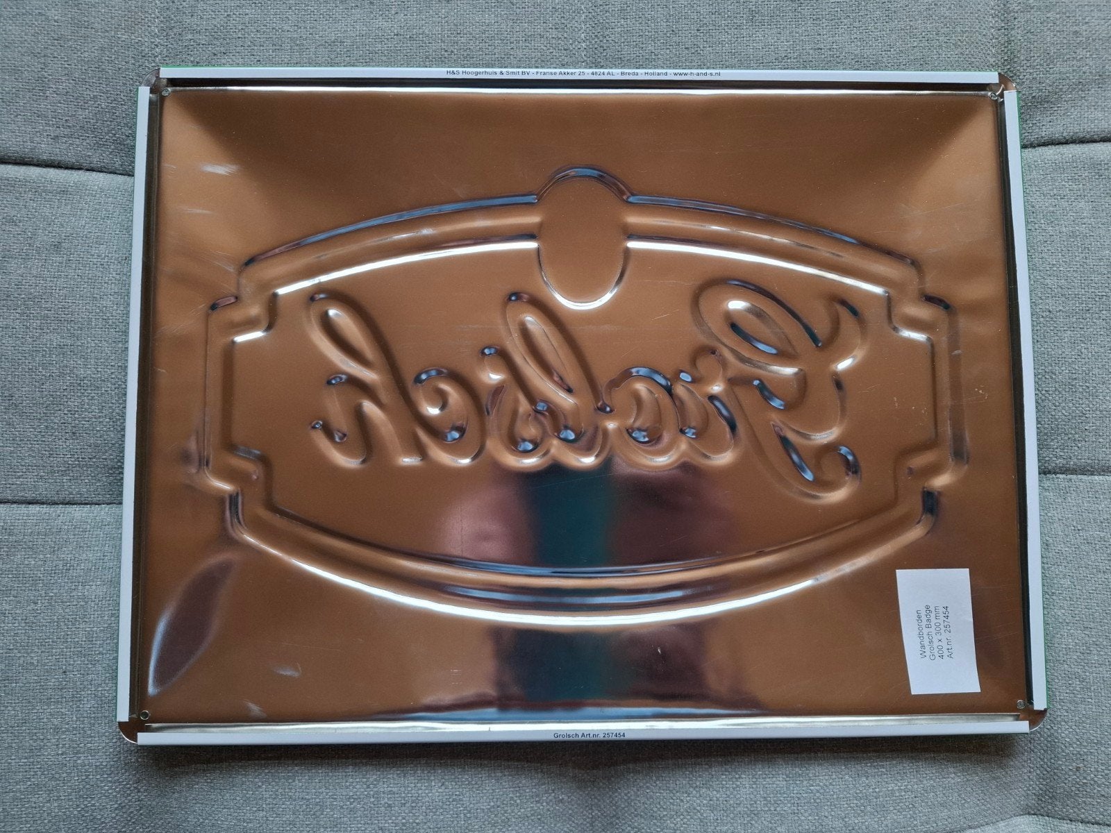 Grolsch Wandbord - 30 x 40 cm, Ophalen of Verzenden, Zo goed als nieuw, Reclamebord, Plaat of Schild, Grolsch