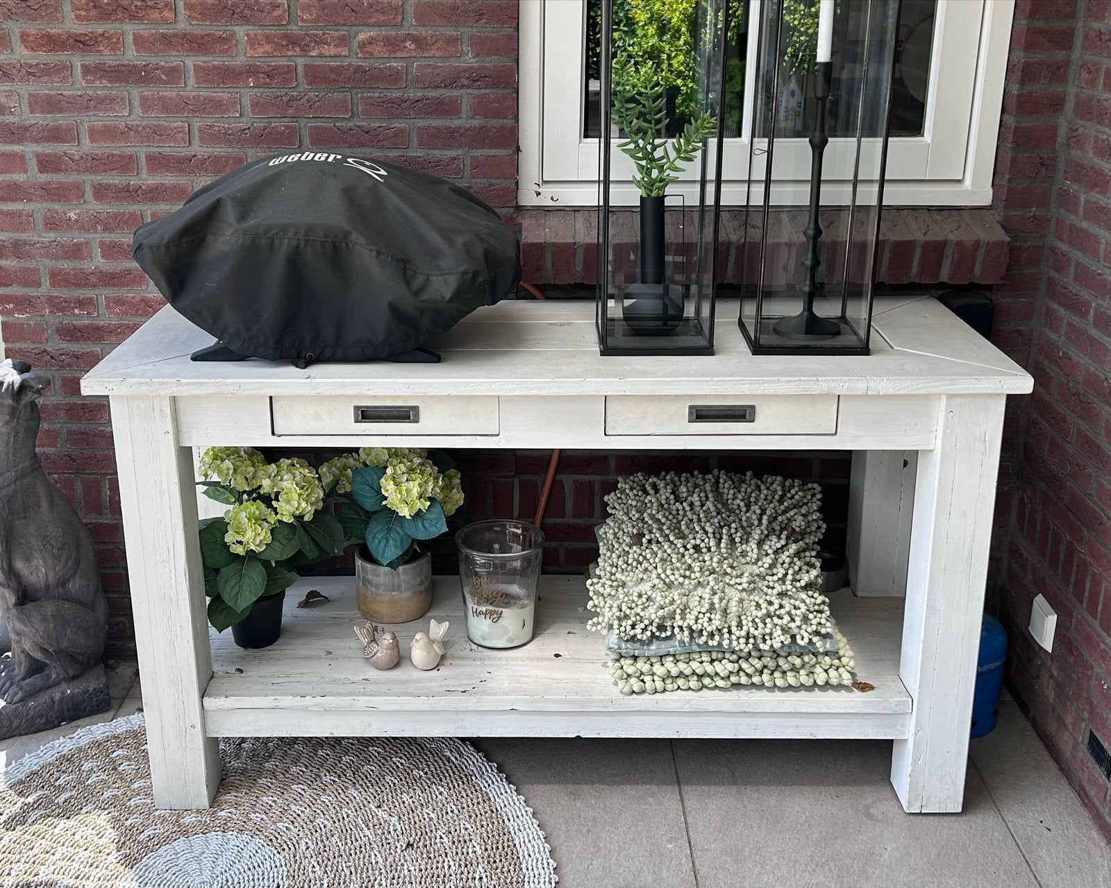 Massief houten wandtafel voor veranda/overkapping, Tuin en Terras, Ophalen, Gebruikt, Rechthoekig, Hout