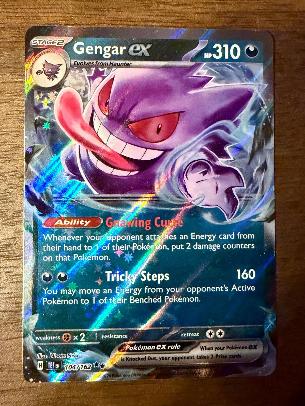 Gengar EX 104/162 Pokémon Kaart - Uitstekende Staat, Ophalen of Verzenden, Zo goed als nieuw, Losse kaart, Foil