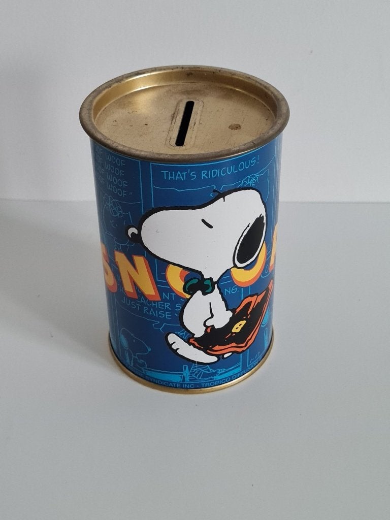 spaarpot in blik Snoopy - 1958-1965 united feature syndicate, Verzamelen, Ophalen of Verzenden, Zo goed als nieuw, Metaal of Blik