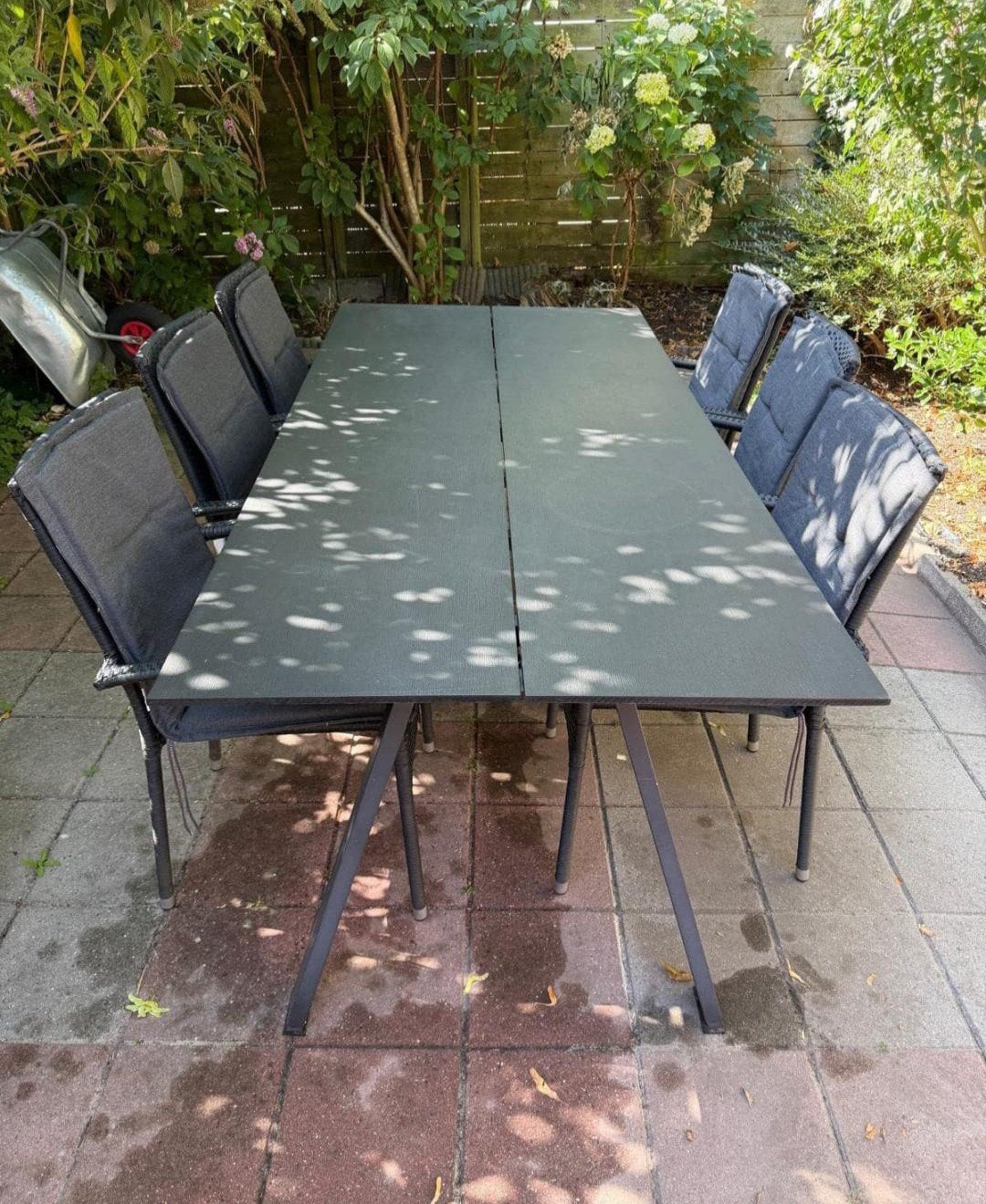 Grote tuinset met 6 stoelen en tafel in, Tuin en Terras, Ophalen, Gebruikt, 8 zitplaatsen, Wicker