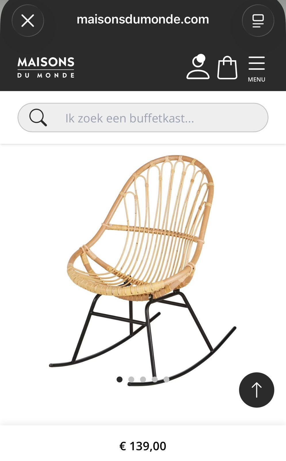 Maisons du Monde Pétunia rotan schommelstoel, Ophalen, Zo goed als nieuw, Bruin, Eén