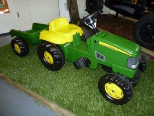 Rolly Toys RollyKid John Deere Traptractor +kar €89, Ophalen of Verzenden, Trapvoertuig