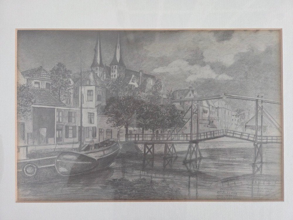 Mooi schets van de "Olifantsbrug" in Deventer, Huis en Inrichting, Ophalen, Tekening, Zo goed als nieuw, 5 – 50