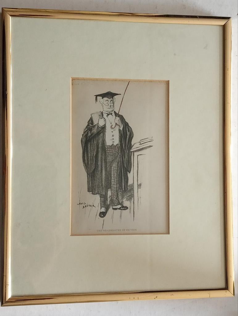 Lewis Baumer prent 'The Headmaster of Fiction', Antiek en Kunst, Ophalen of Verzenden