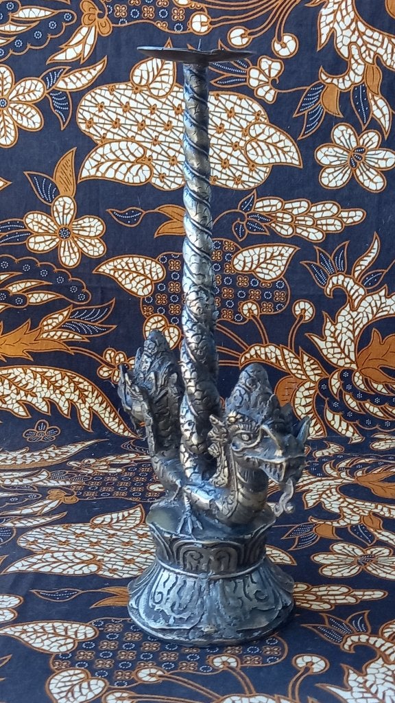 Mooie grote oude Chinese draken kandelaar van brons 35 cm., Antiek en Kunst, Zilver, Handgemaakt, Overige typen, Ophalen of Verzenden
