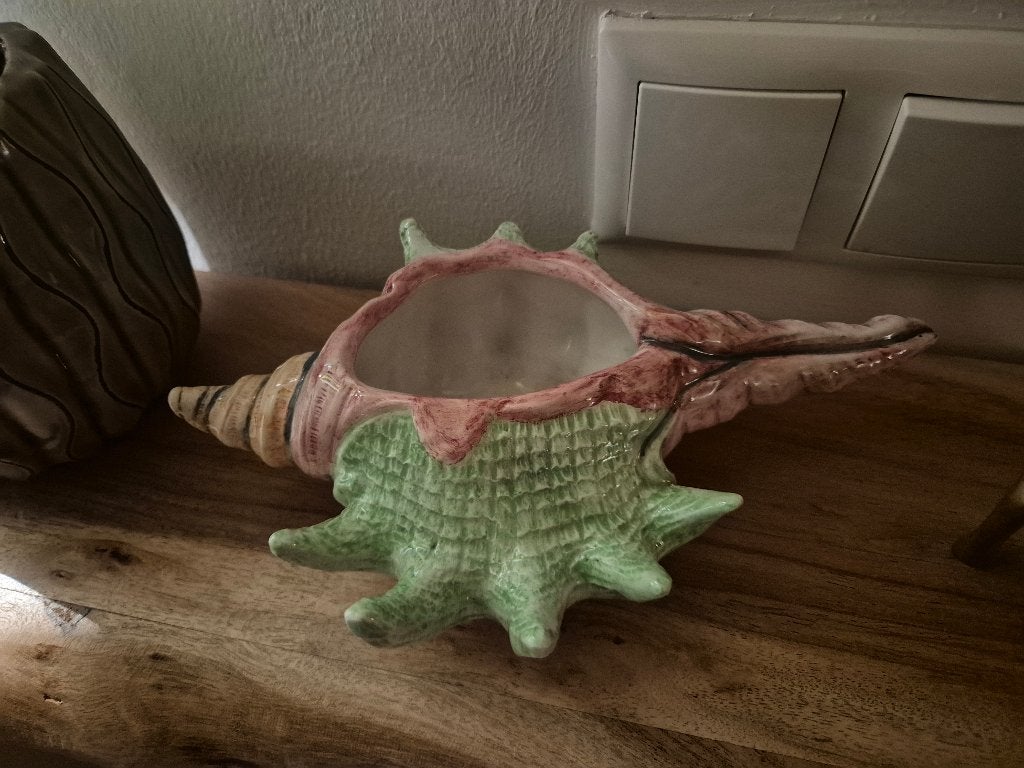 Overig - Roze-groene keramieken schelp, Ophalen, Kunststof, Rond, Minder dan 40 cm