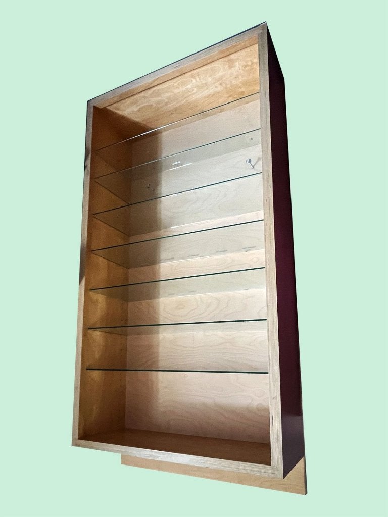 Handgemaakte wandkast hout en glas, Ophalen, Minder dan 150 cm, 150 tot 200 cm, 25 tot 50 cm