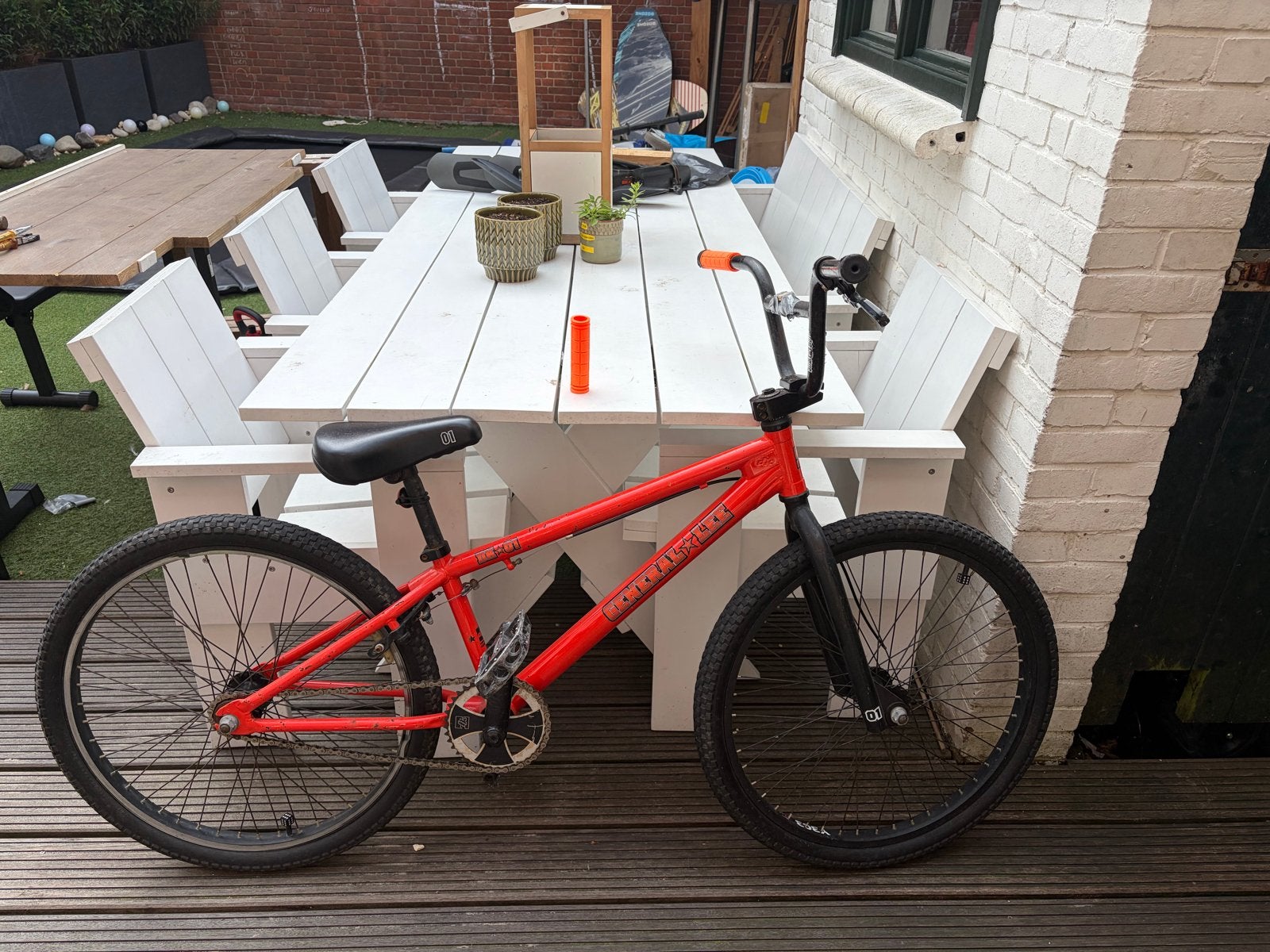 24 inch DK Bicycle BMX Fiets - Rood, streetbike opknapper, Fietsen en Brommers, Ophalen, Gebruikt, Staal, Velgrem