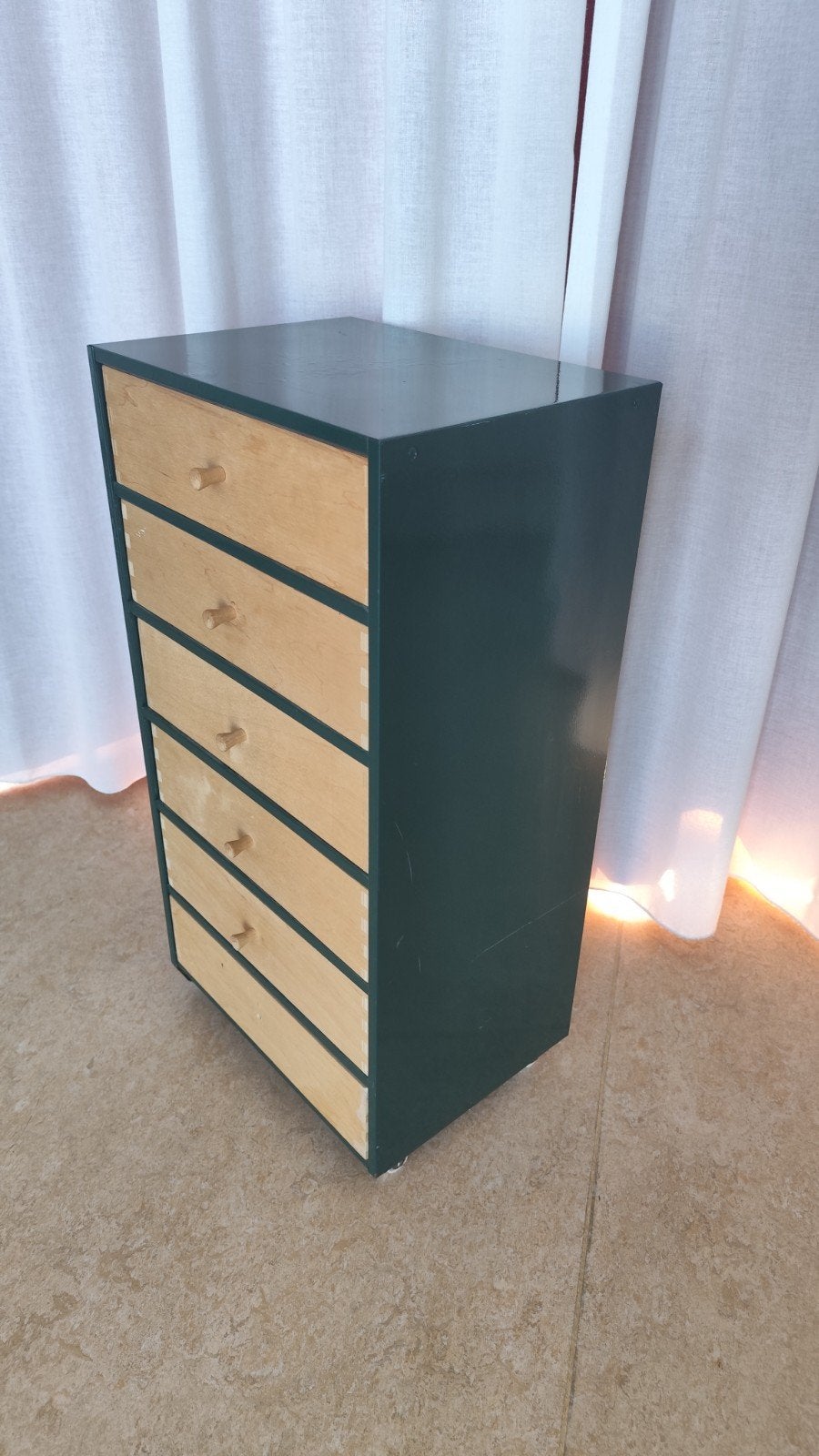 Houten ladekastje met 6 laden - Groen/Naturel, Ophalen, Gebruikt, 5 laden of meer, 100 tot 150 cm