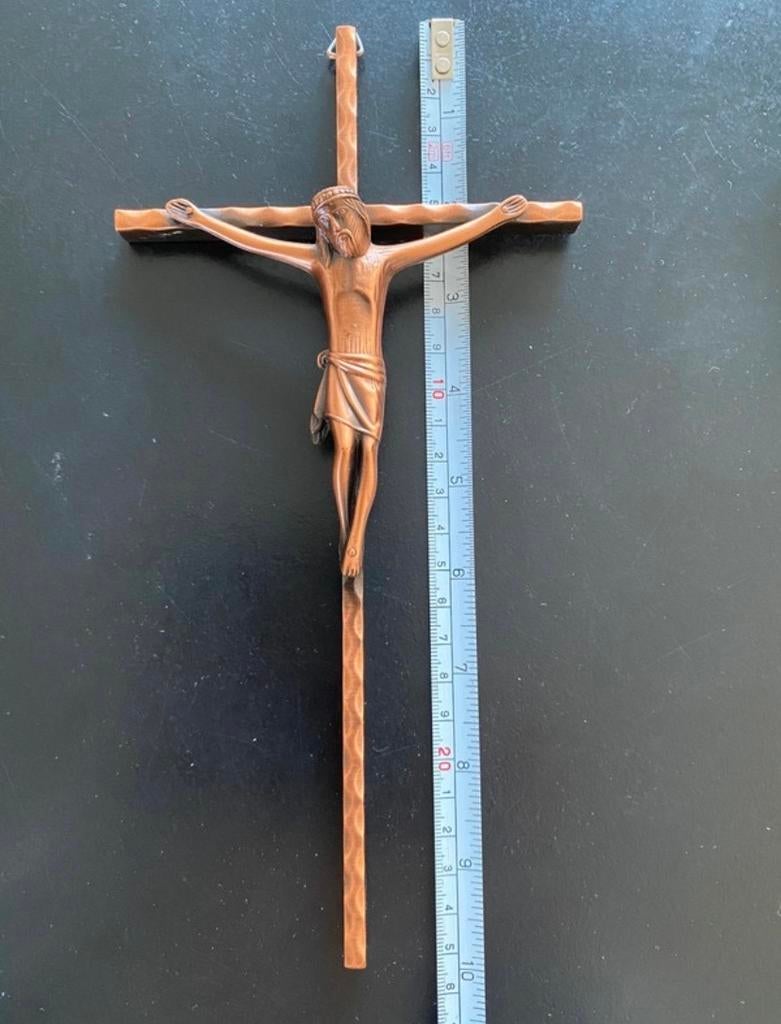 Koperen kruisbeeld met Christusfiguur Jezus kruis koper, Antiek en Kunst, Ophalen of Verzenden