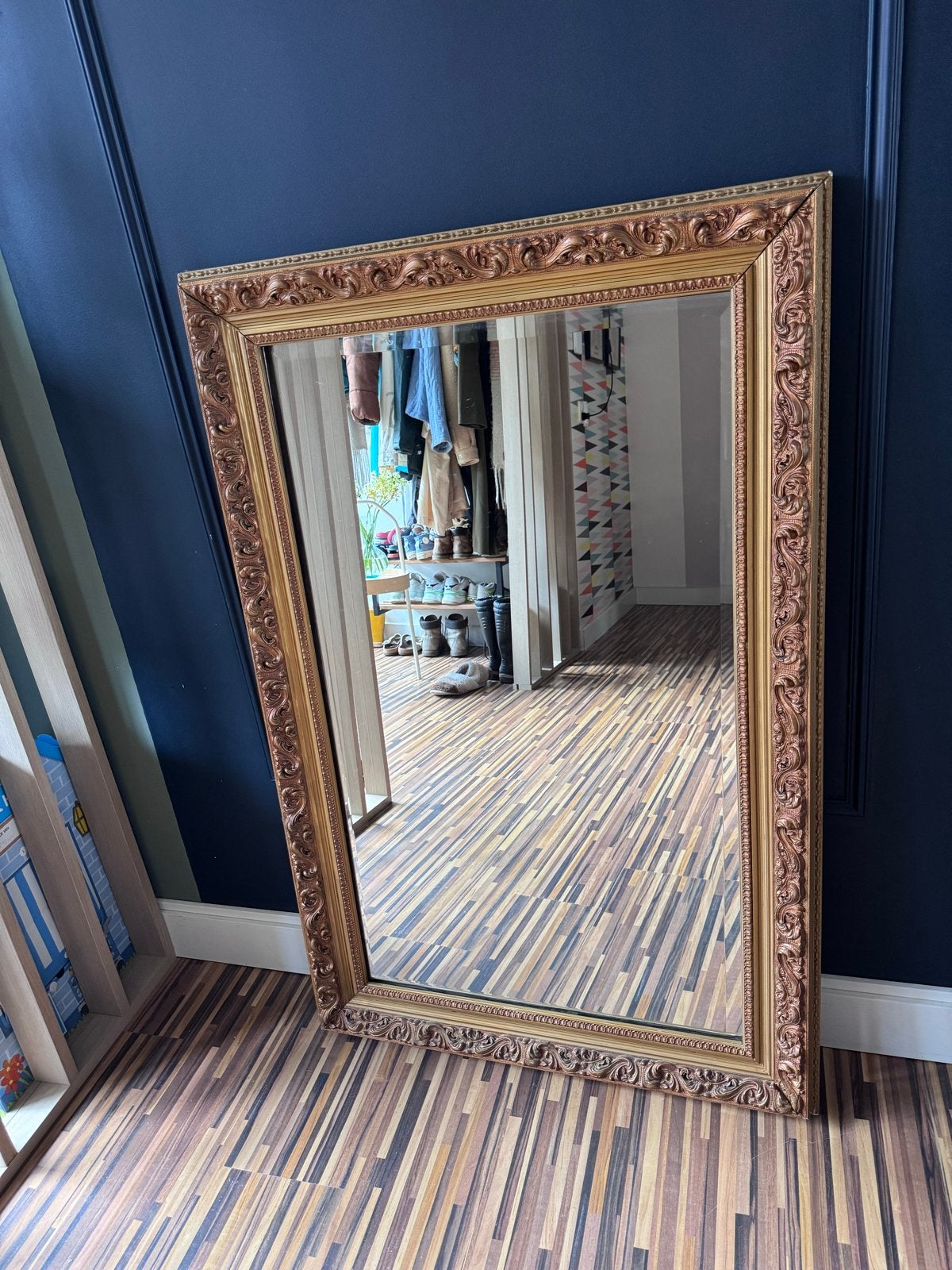 Rechthoekige spiegel met gouden lijst 118x88 cm, Antiek en Kunst, Ophalen, Rechthoekig, 100 tot 150 cm, Minder dan 100 cm