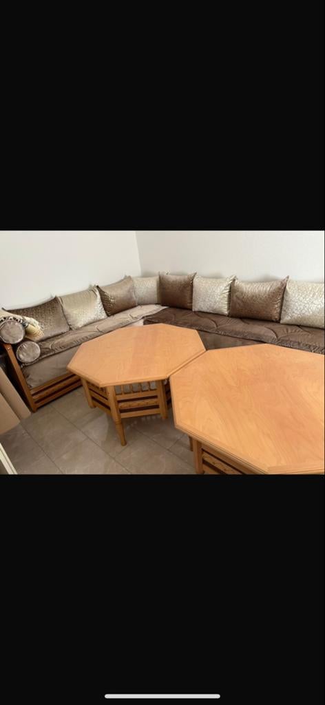Echte Italiaanse houten hoekbank met salontafels, Ophalen, Gebruikt, Hoekbank, Hout