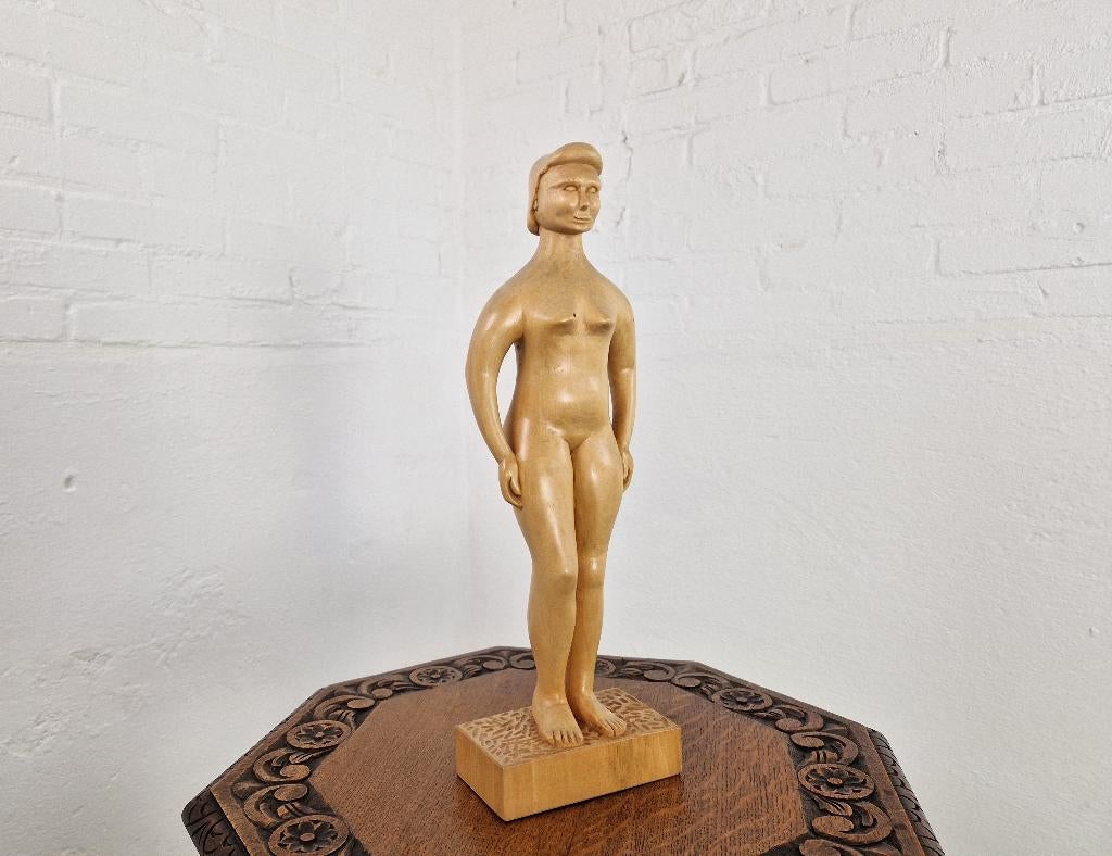 Vintage Houten Sculptuur Vrouw, 1992, Ophalen of Verzenden