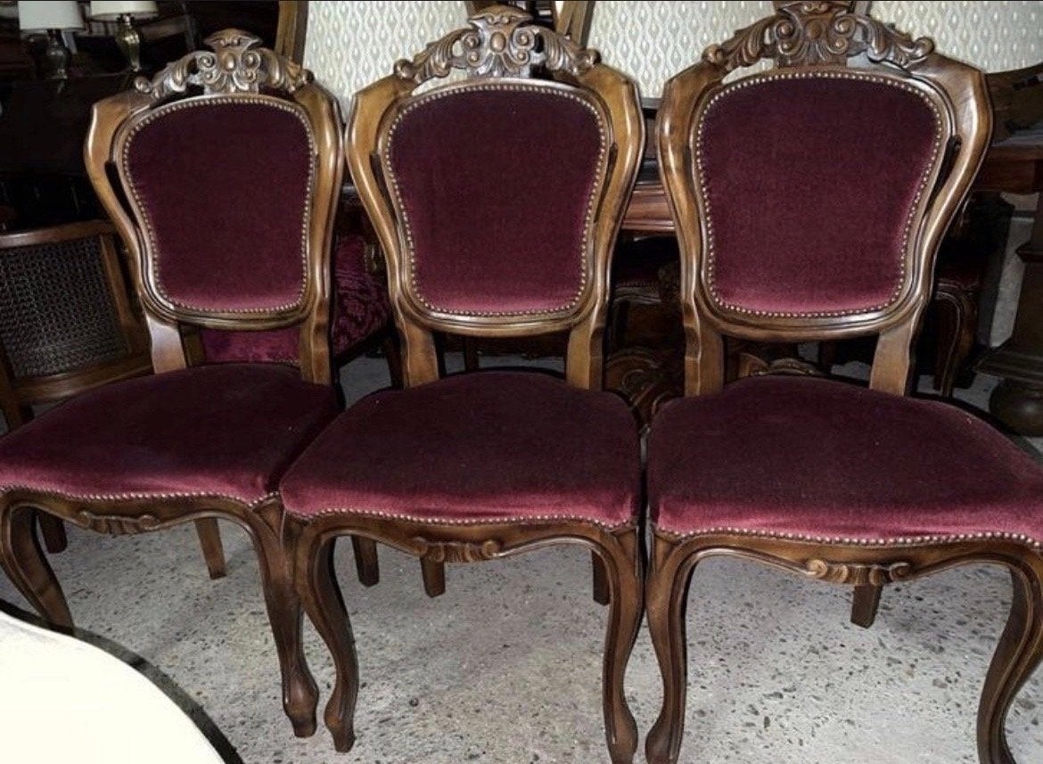 6 Barok Eetkamerstoelen - Mahoniehout met Rode Velours, Ophalen of Verzenden