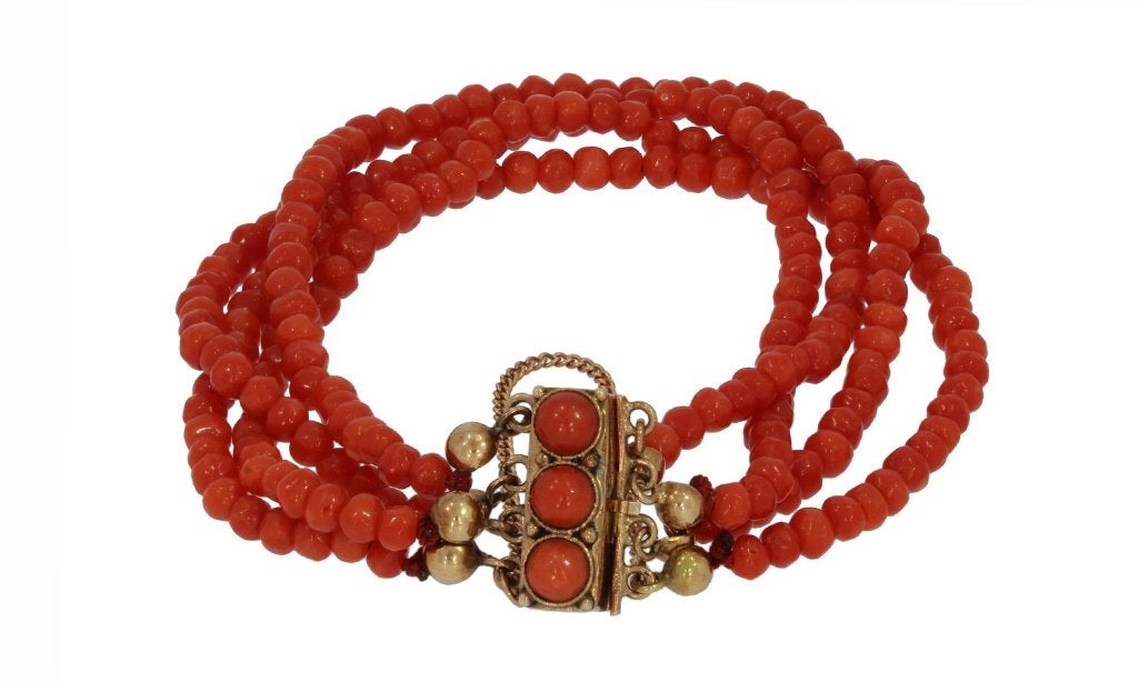 Bloedkoraal fraai antieke armband 14k slot goud dame vintage