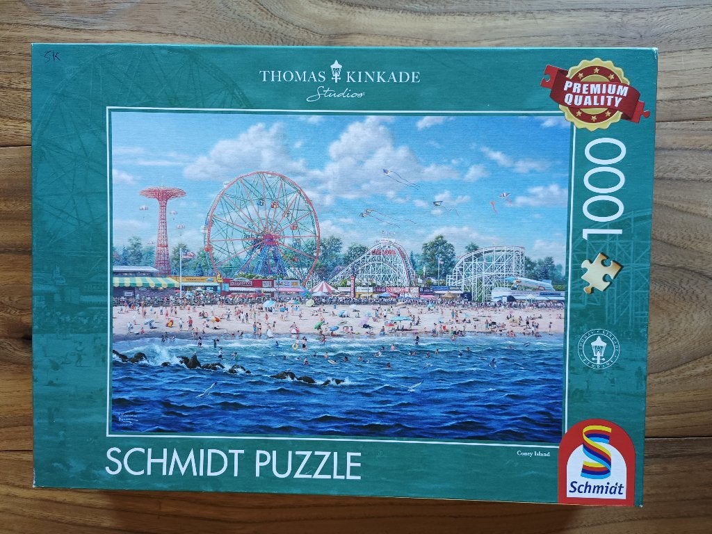 Schmidt Puzzel Thomas Kinkade Coney Island 1000 stukjes, Ophalen of Verzenden, 500 t/m 1500 stukjes, Zo goed als nieuw, Legpuzzel