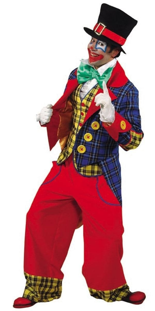 Heren Clownspak met Hoge Hoed en Bretels - Compleet Kostuum, Ophalen, Maat 52/54 (L), Carnaval, Kleding