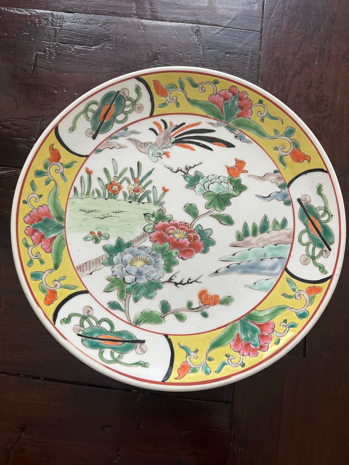 Antiek Chinees porseleinen bord met bloemen en vogel, Antiek en Kunst, Ophalen of Verzenden