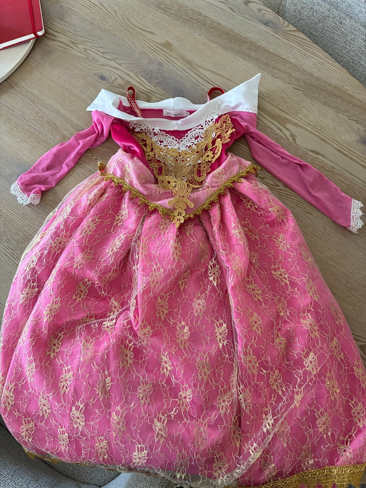 Prinsessenjurk Doornroosje roze goud maat 120, Kinderen en Baby's, Ophalen of Verzenden, Zo goed als nieuw, 110 t/m 116, Meisje