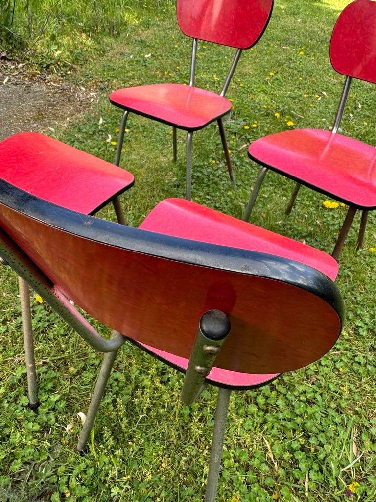 Set van 4 vintage rode stoelen - Jaren '50/'60 stijl, Ophalen