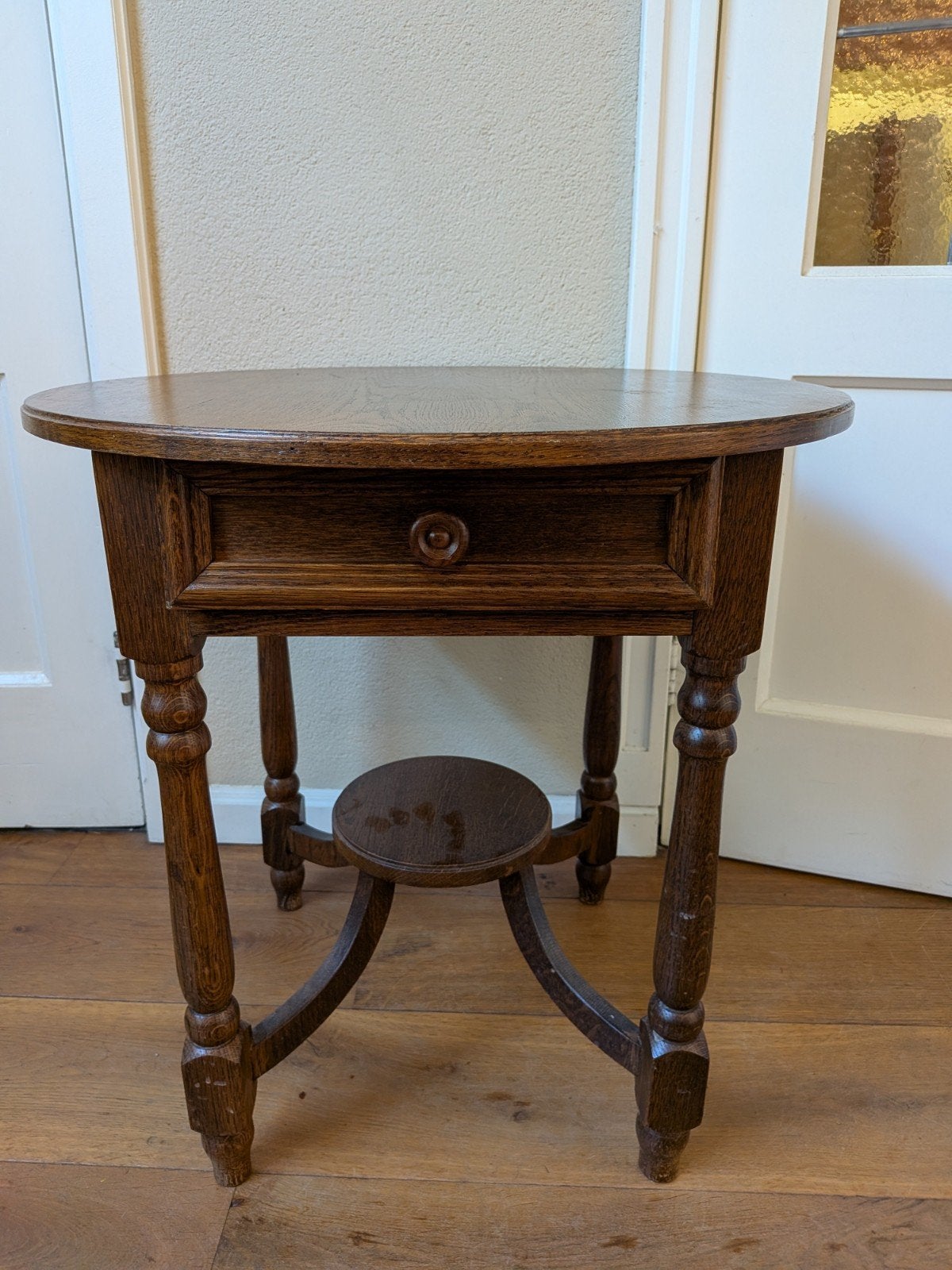 Klassieke ronde bijzettafel / plantentafel met lade (Ø 60 cm, Ophalen