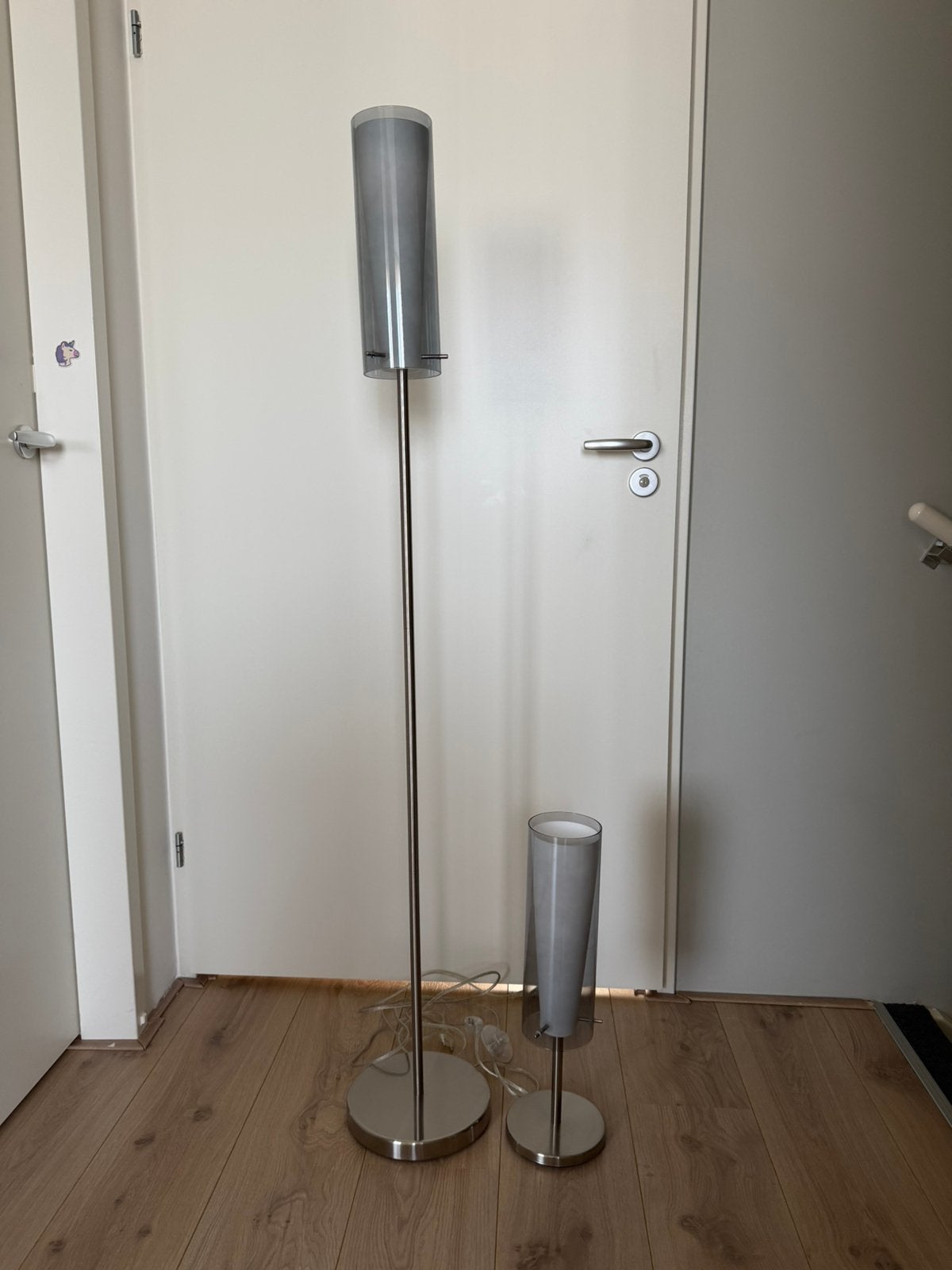 Moderne staande lamp en tafelmodel met glazen kap, Gebruikt, Glas, 150 tot 200 cm, E27 (groot)