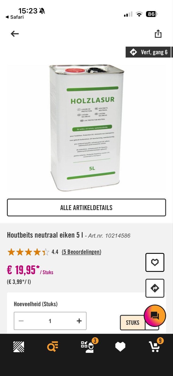 Nieuw blik beits - Houtbeits neutraal eiken 5L, Ophalen, Bruin, 5 tot 10 liter, Nieuw