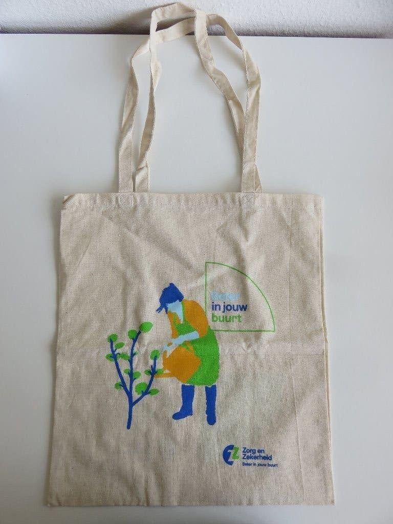 Linnen katoenen tasje shopper Zorg & Zekerheid moestuin, Ophalen of Verzenden, Nieuw, Beige, Shopper