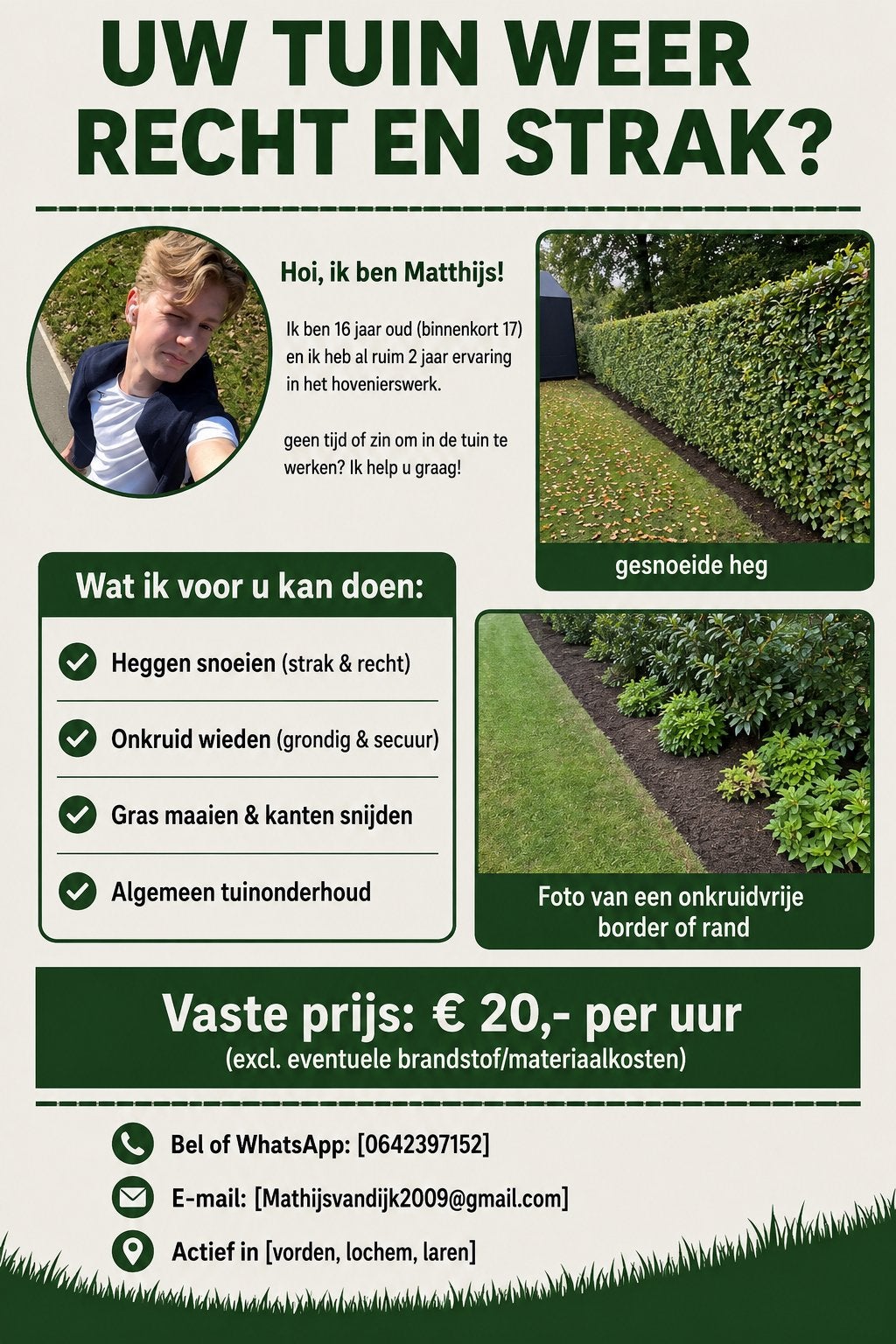 Zoekt u nog een jonge hovenier contact mij dan even!!!, Ophalen of Verzenden, Nieuw, 20 m² of meer