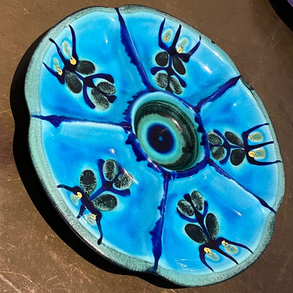 Flora Gouda Vintage Snackschaal. jaren 70 turquoise, Ophalen of Verzenden