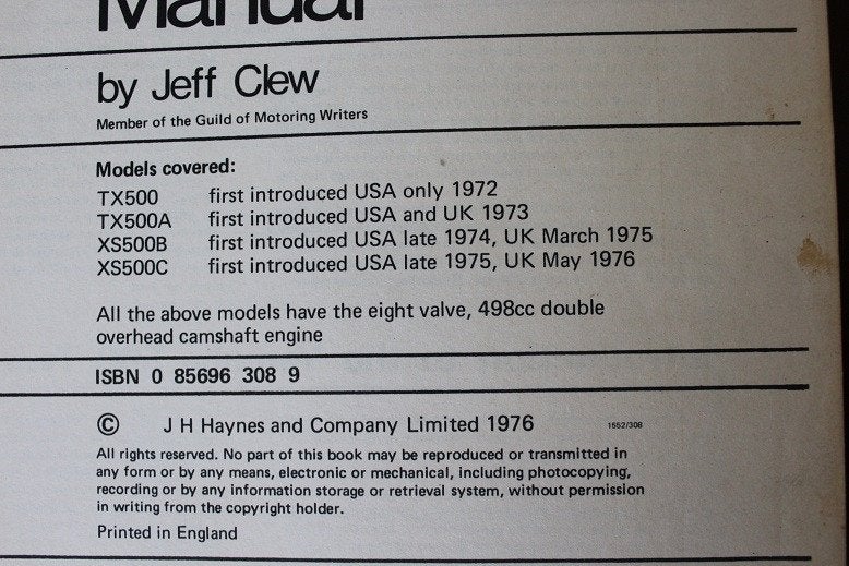 Yamaha 500 twins TX XS 1973 - 1976 werkplaatsboek manual, Motoren, Ophalen of Verzenden, Yamaha
