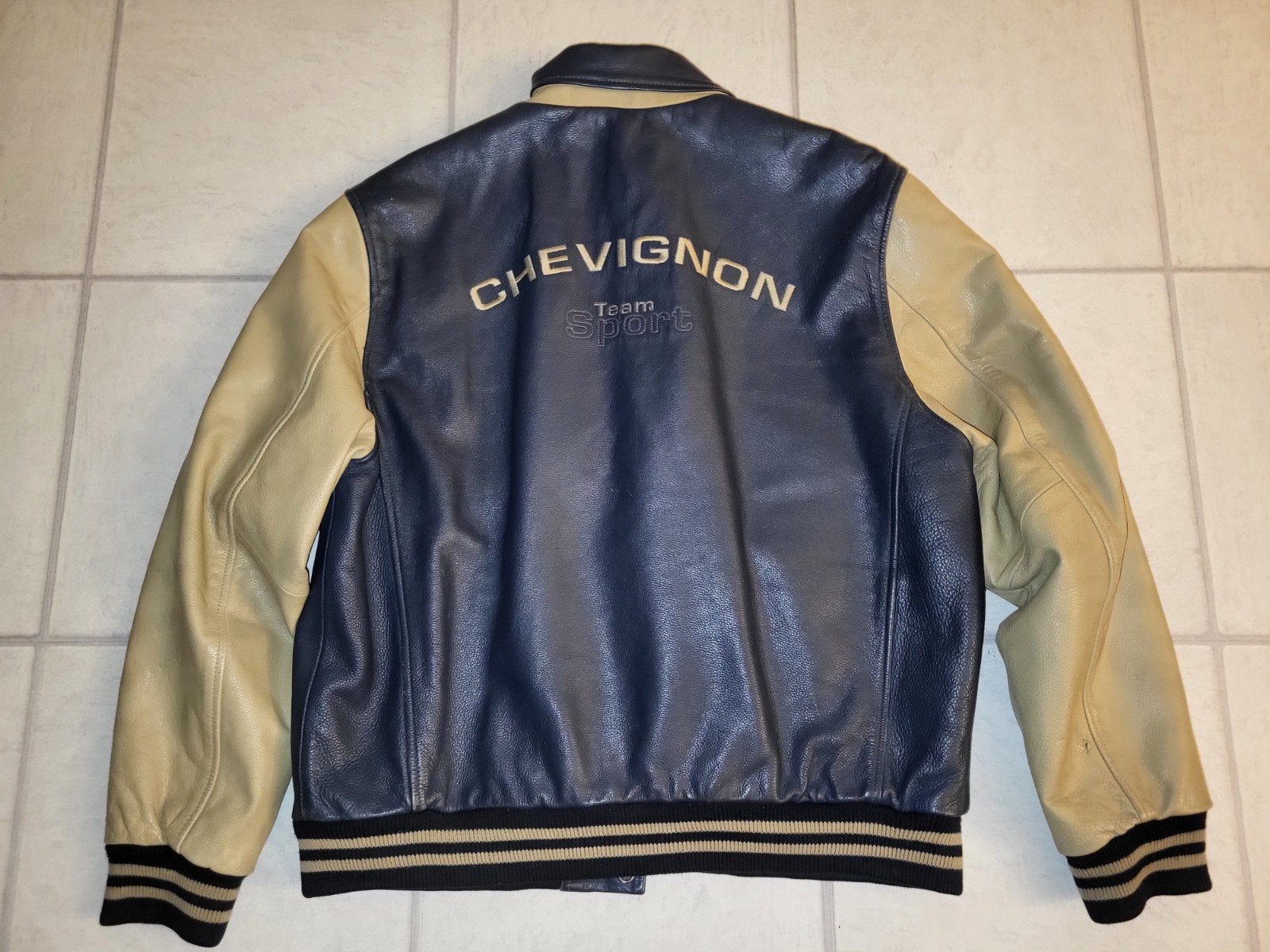 Chevignon Leren Jas - Varsity Stijl, Maat 52/54 (L), Chevignon, Blauw, Ophalen of Verzenden