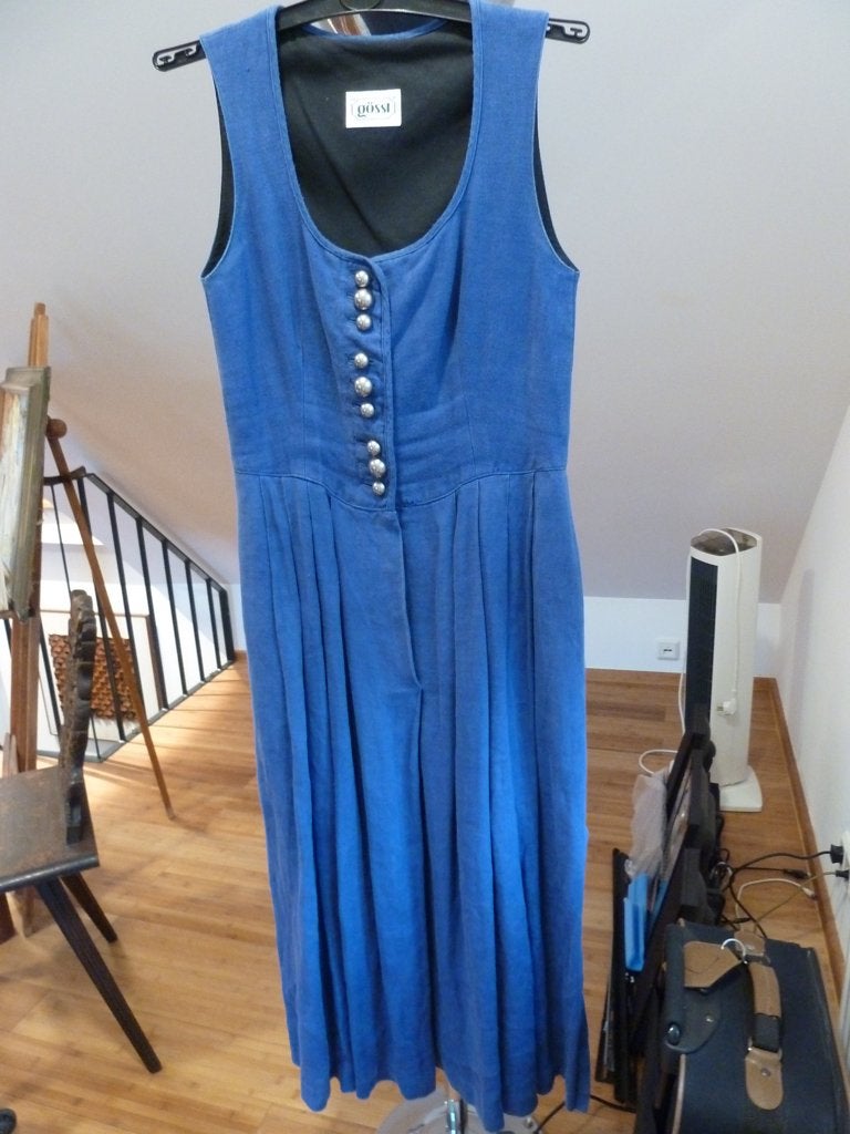 Gössl authentieke Dirndl jurk, echte Blaudruck, 100% linnen, Maat 38/40 (M), Gedragen, Onder de knie, GÖSSL WENEN/SALZBURG