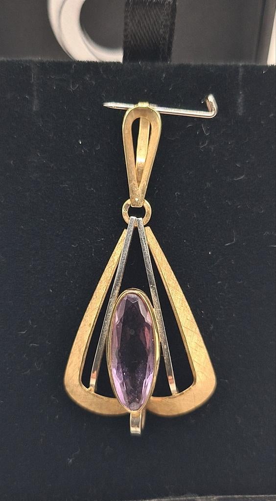 Prachtig 14k gouden amethist hanger, Sieraden, Tassen en Uiterlijk, Antieke sieraden, Verzenden, Goud, Hanger