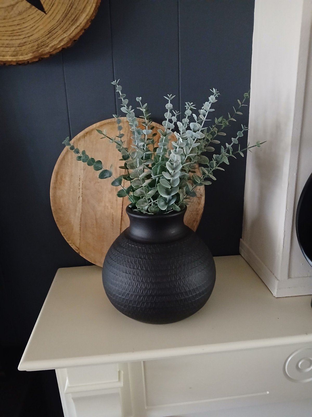 zwarte vaas pot incl eucalyptus neptakken, Huis en Inrichting, Ophalen of Verzenden, Zwart