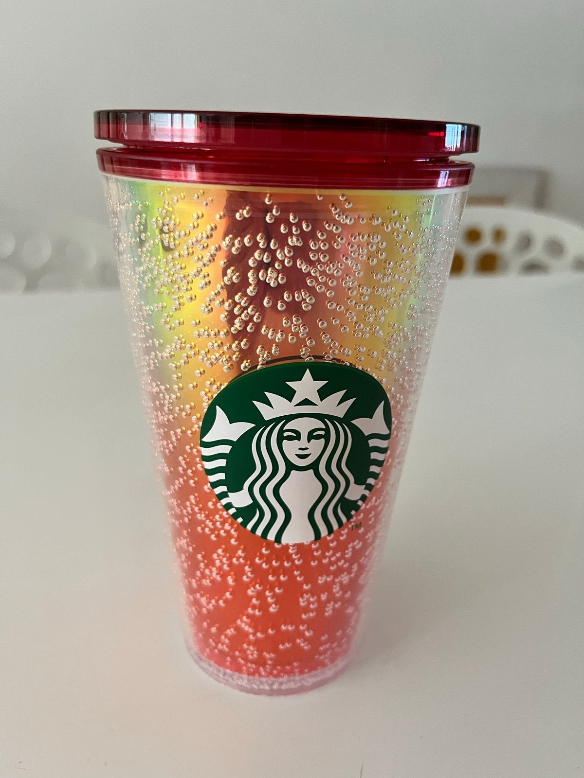 Starbucks Cold Cup Red Bubble thermo-beker rood/geel!, Zo goed als nieuw, Overige stijlen, Starbucks, Mok