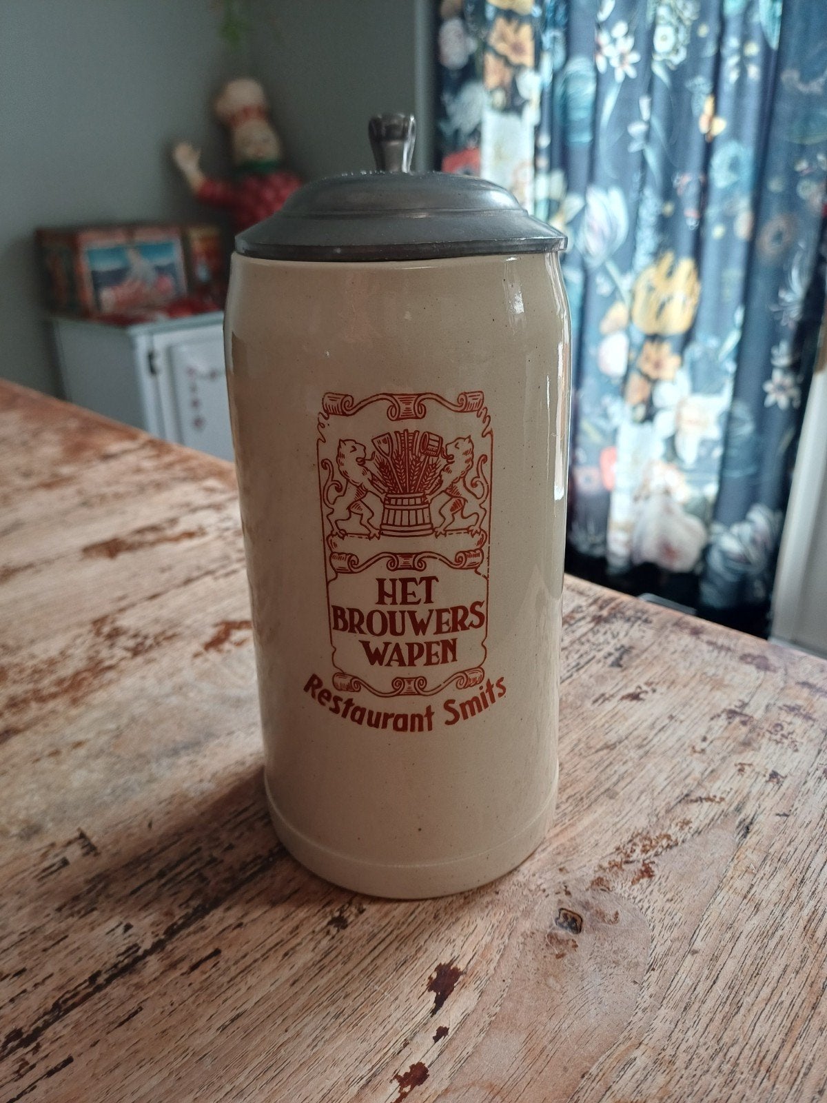 Vintage Bierpul 1 Liter - Het Brouwers Wapen Amsterdam 1964, Ophalen of Verzenden