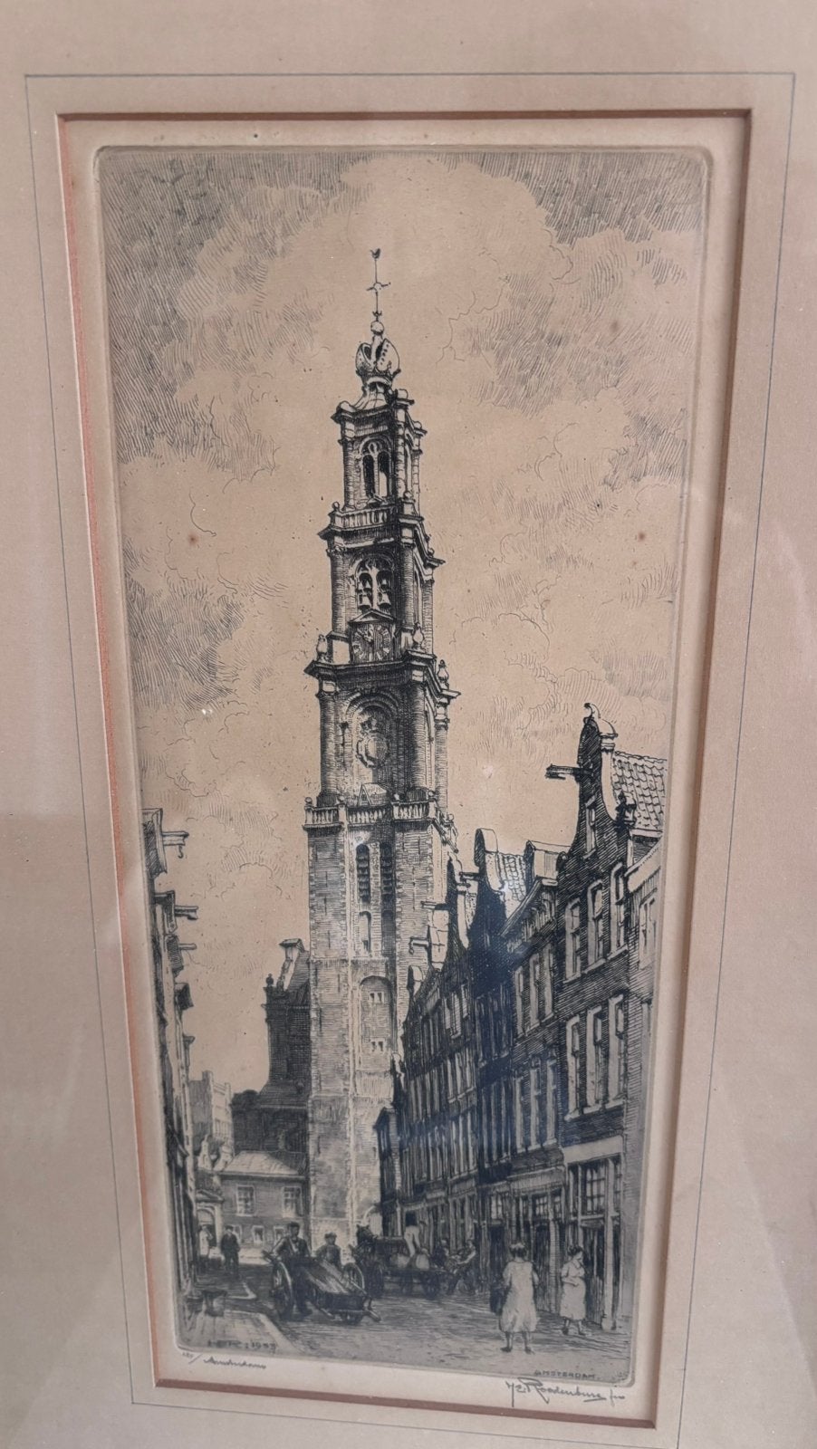 Ets Amsterdam Westertoren vanuit de Bloemstraat, Ophalen, Ets, Origineel