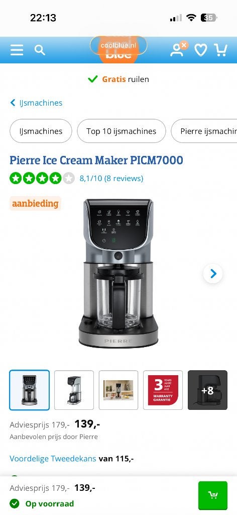 Pierre Ice Cream Maker PICM7000, Ophalen of Verzenden, Zo goed als nieuw, Koelelement