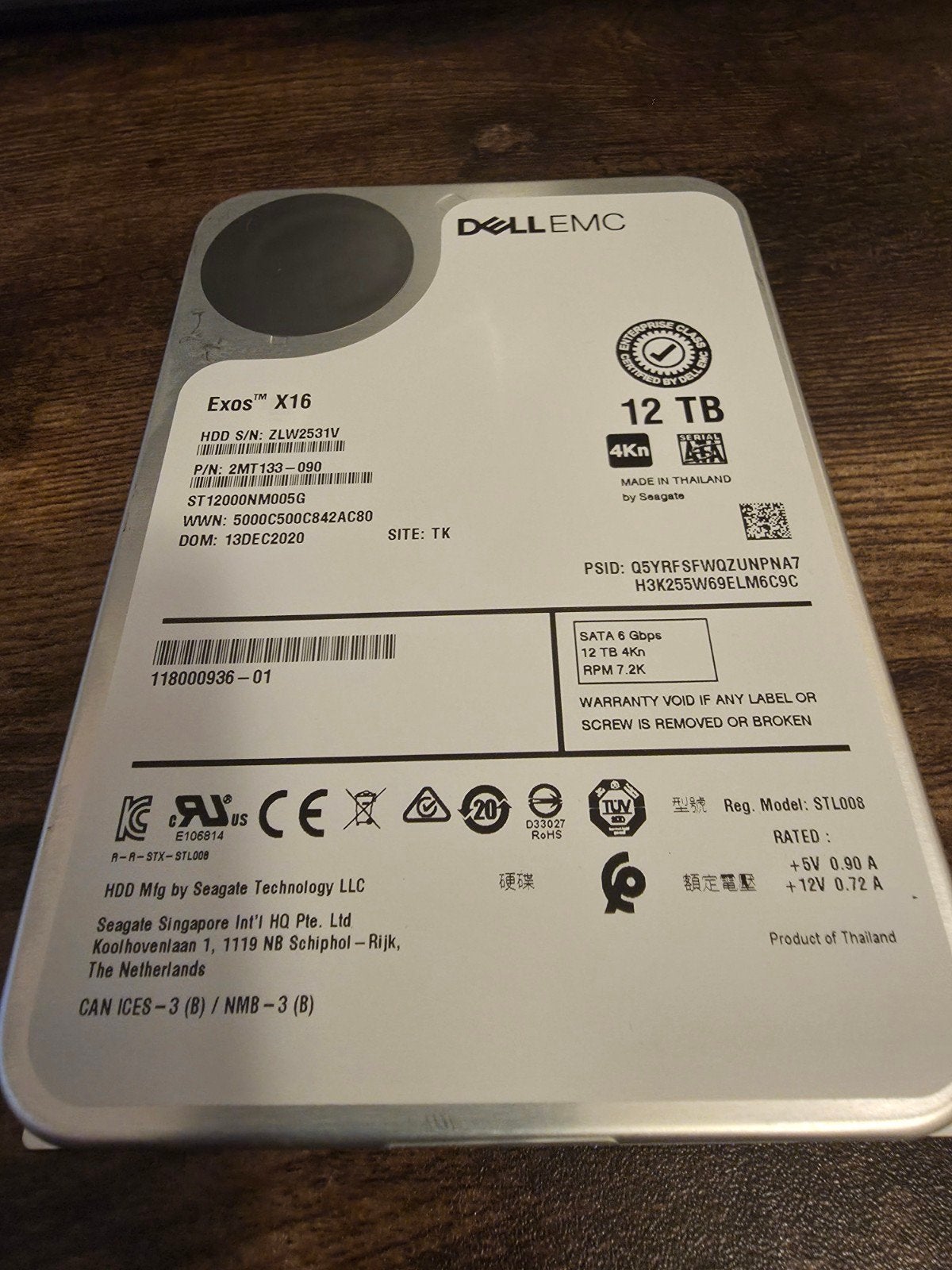 Dell EMC Exos X16 12TB HDD SATA 6Gbps Seagate, Computers en Software, Harde schijven, Intern, Gebruikt, Server, 12 TB