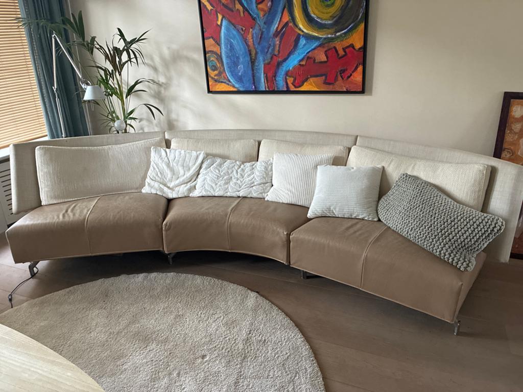 Montis Baku 4-persoons bank leer/stof - 3,5m, Huis en Inrichting, Banken | Bankstellen, Ophalen, Gebruikt, 300 cm of meer, Rechte bank