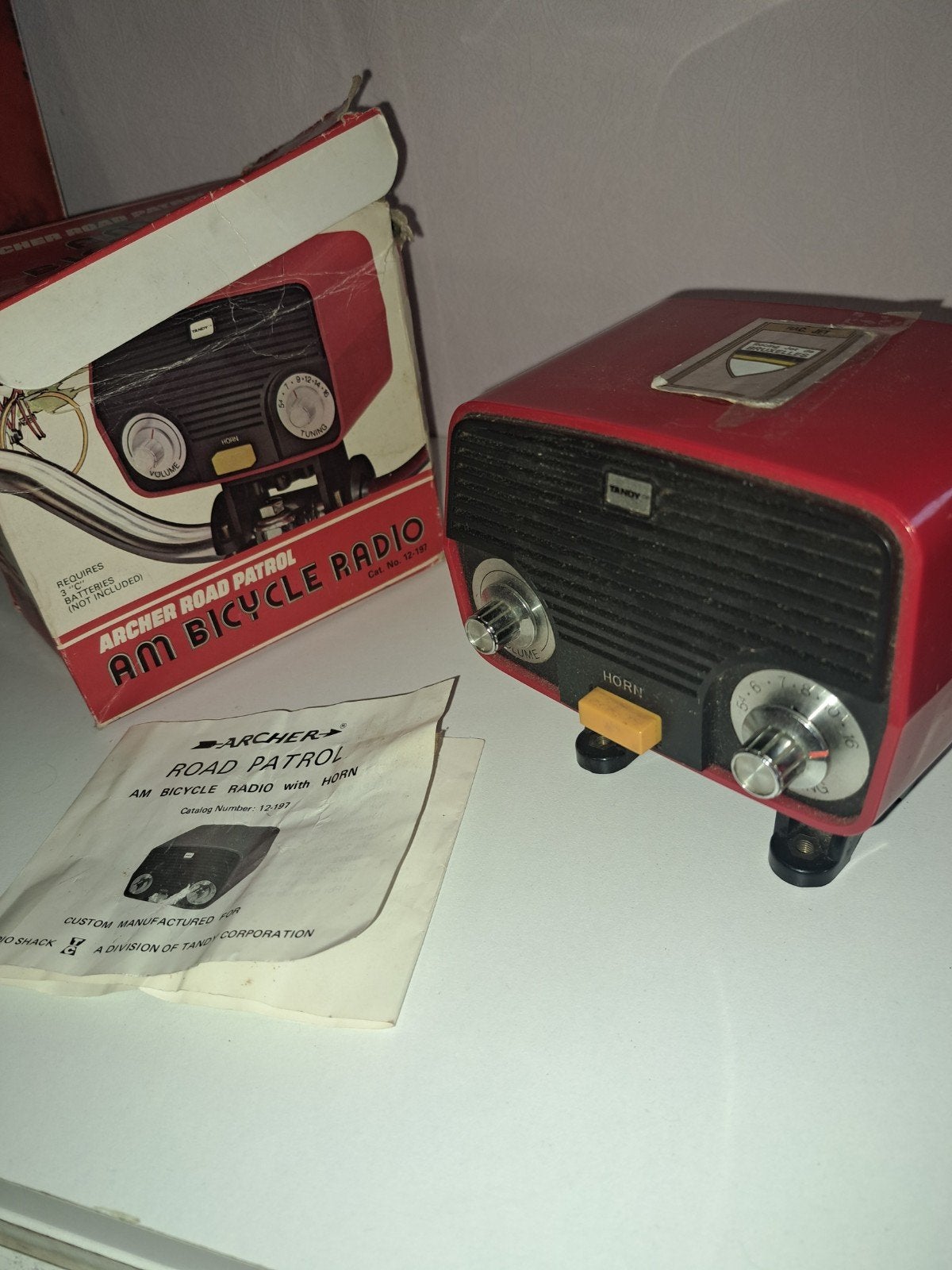 Vintage Tandy Archer Road Patrol AM Fietsradio met Hoorn, Ophalen