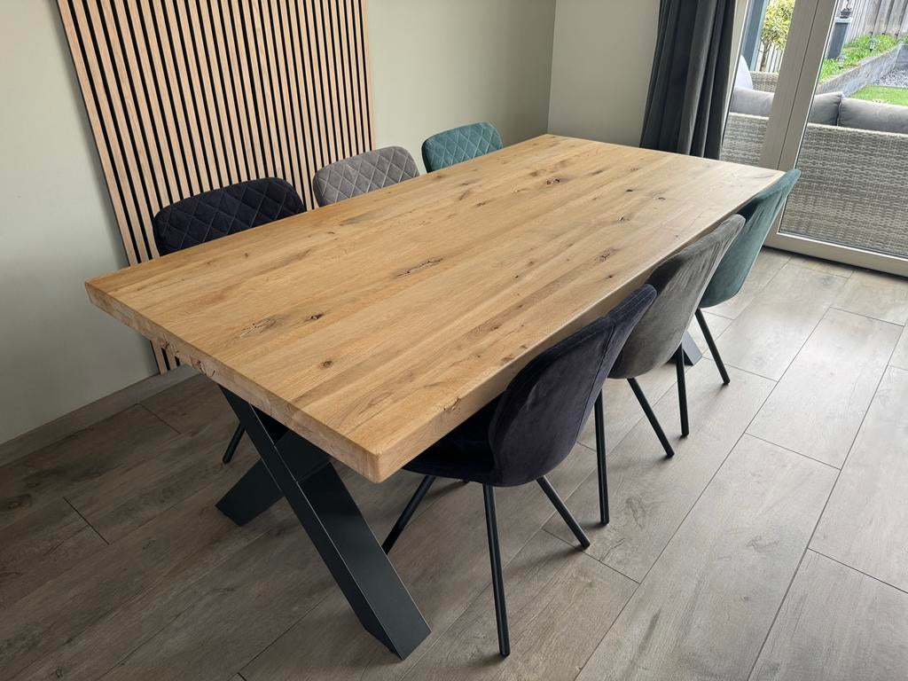 Eettafel 200x100 cm met 6 stoelen, Huis en Inrichting, Tafels | Eettafels, Ophalen, 100 tot 150 cm, Eikenhout, 200 cm of meer