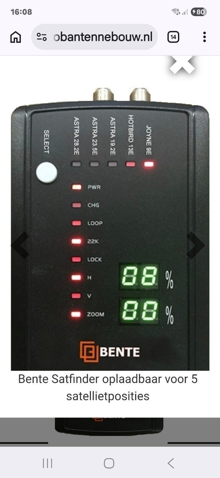 Bente Satfinder oplaadbaar voor 5 satellietposities, Audio, Tv en Foto, Schotelantennes, Zo goed als nieuw, (Schotel)antenne-accessoires