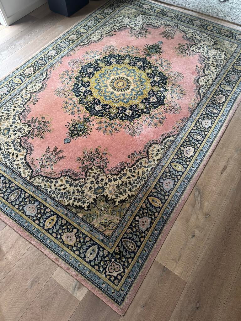 Vintage wollen vloerkleed 200x300cm - Jaren '60 stijl, Ophalen, Groen, Zo goed als nieuw, 200 cm of meer