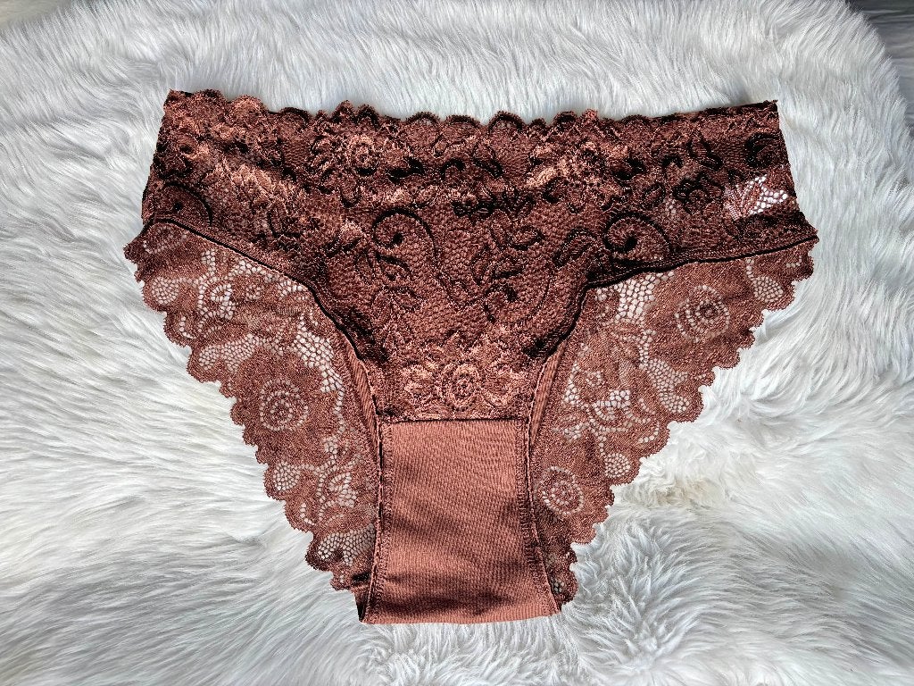 Bruin kanten slipje - L, Kleding | Dames, Verzenden, Bruin, Slip